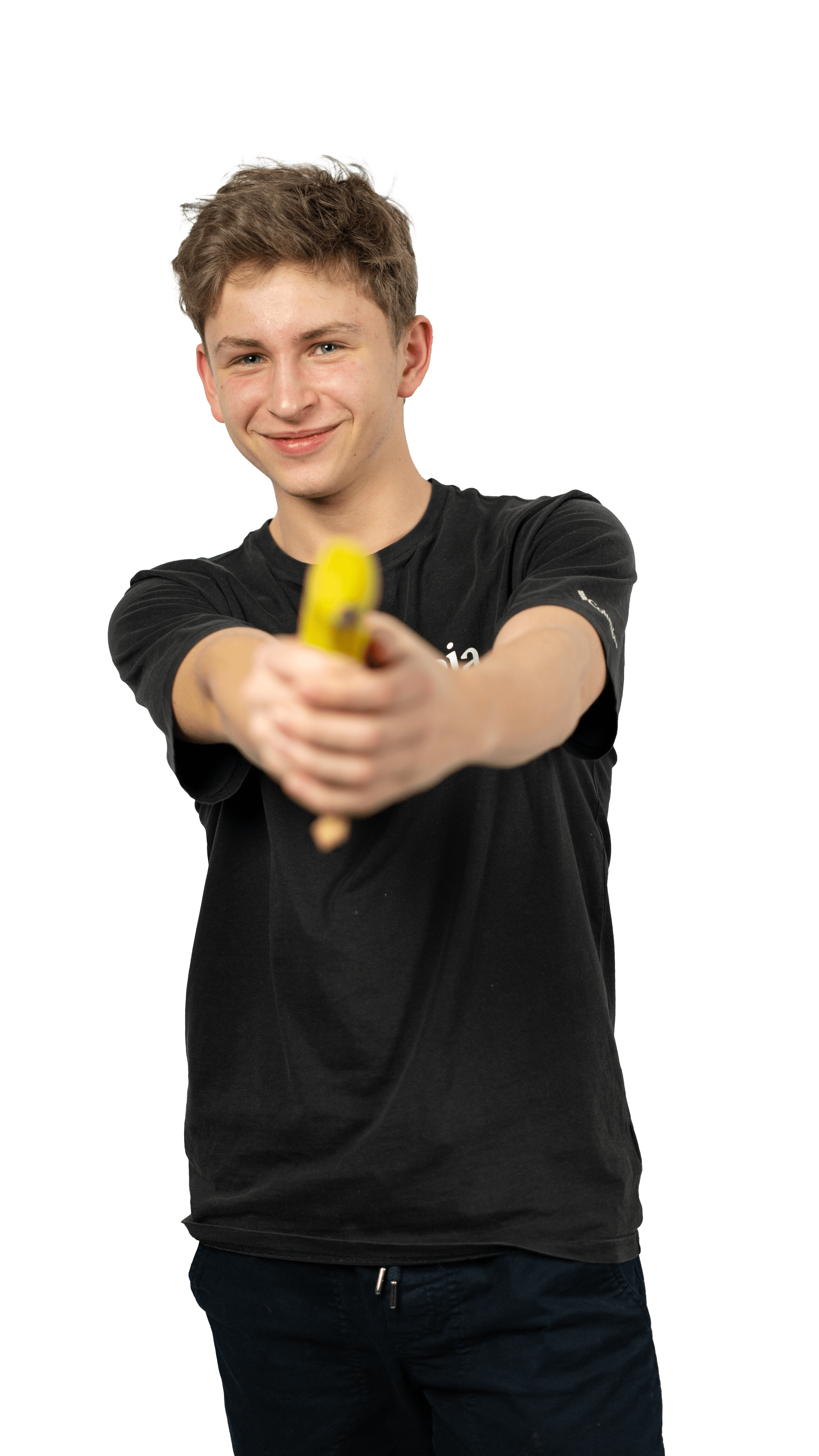 Boy pointing banana